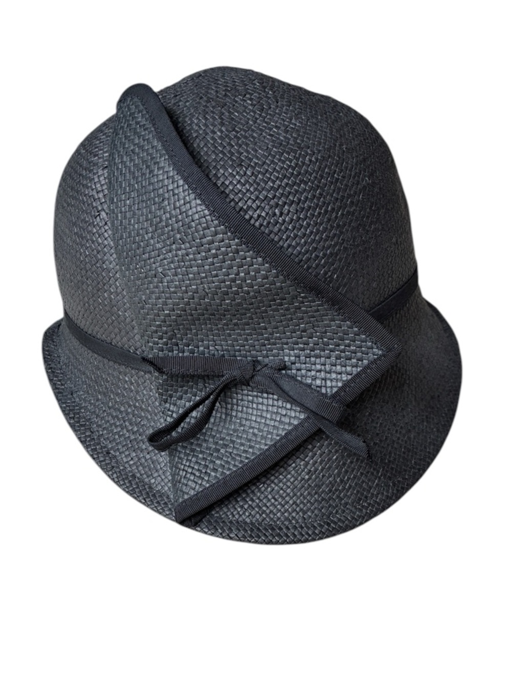 Le Château Women's Vintage Black Cloche Hat with Bow Size S/M